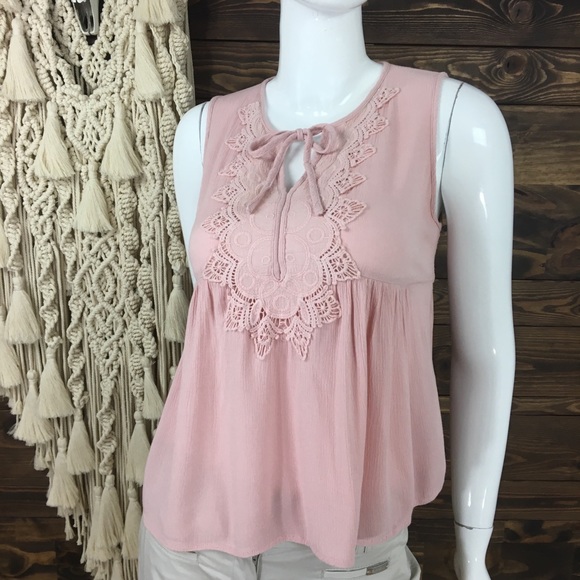 Francesca's Collections Tops - Blue Rain | Crochet Lace Tie Front Peplum Blouse